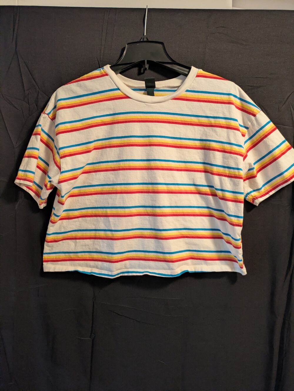 Wild Fable Rainbow Striped T-Shirt white Crop Top Multi-Color Striped Tee Large